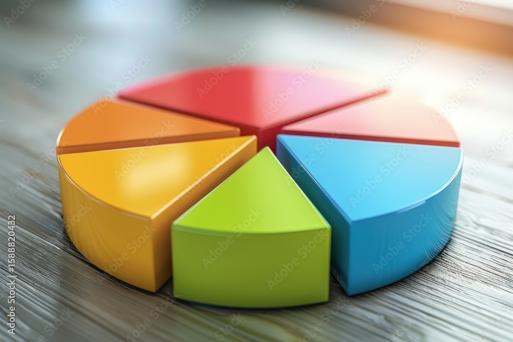Obraz premium Segments of different sizes and colors composing a pie chart, symbolizing market share analysis