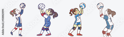 Dynamic girls playing volleyball. Fun and cute volleyball cartoon girl vector.