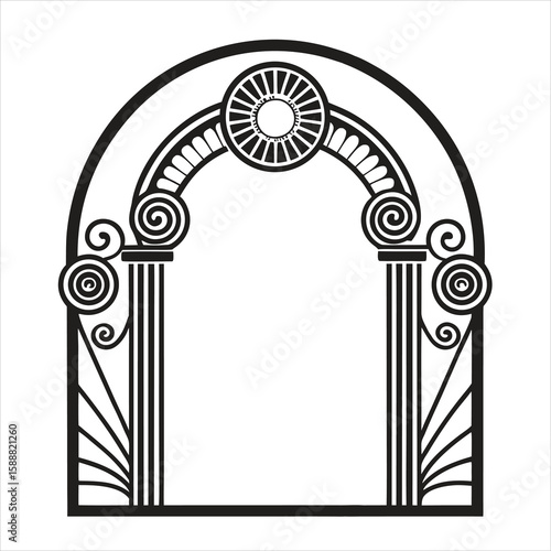 Fototapeta An art deco architectural archway design with decorative columns, swirling motif