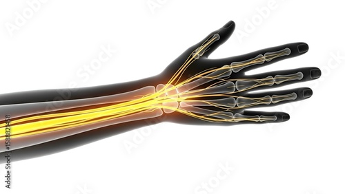 Detailed Digital Illustration of Human Arm and Hand Nerves, Highlighting the Nervous System Anatomy
