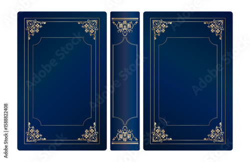 Vintage book covers design template classic ornament Royal Victorian style with golden floral frames. Realistic old book ornate cover layout luxury elegant gold border spine corner decor isolated set