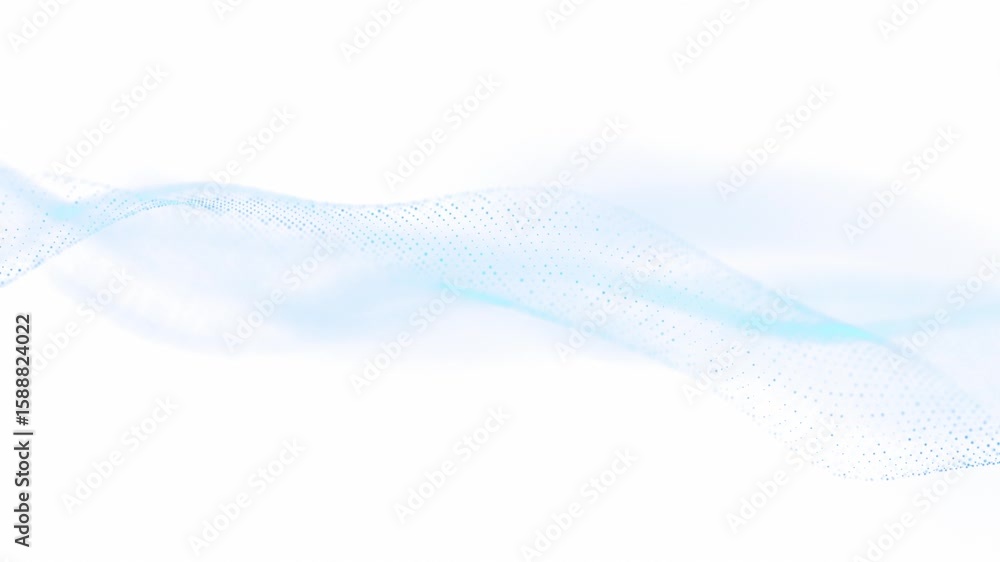 Abstract blue waves from dots move smoothly on a white background, creating a feeling of airiness and technology. Ideal for presentations and scientific projects. Seamless loop.