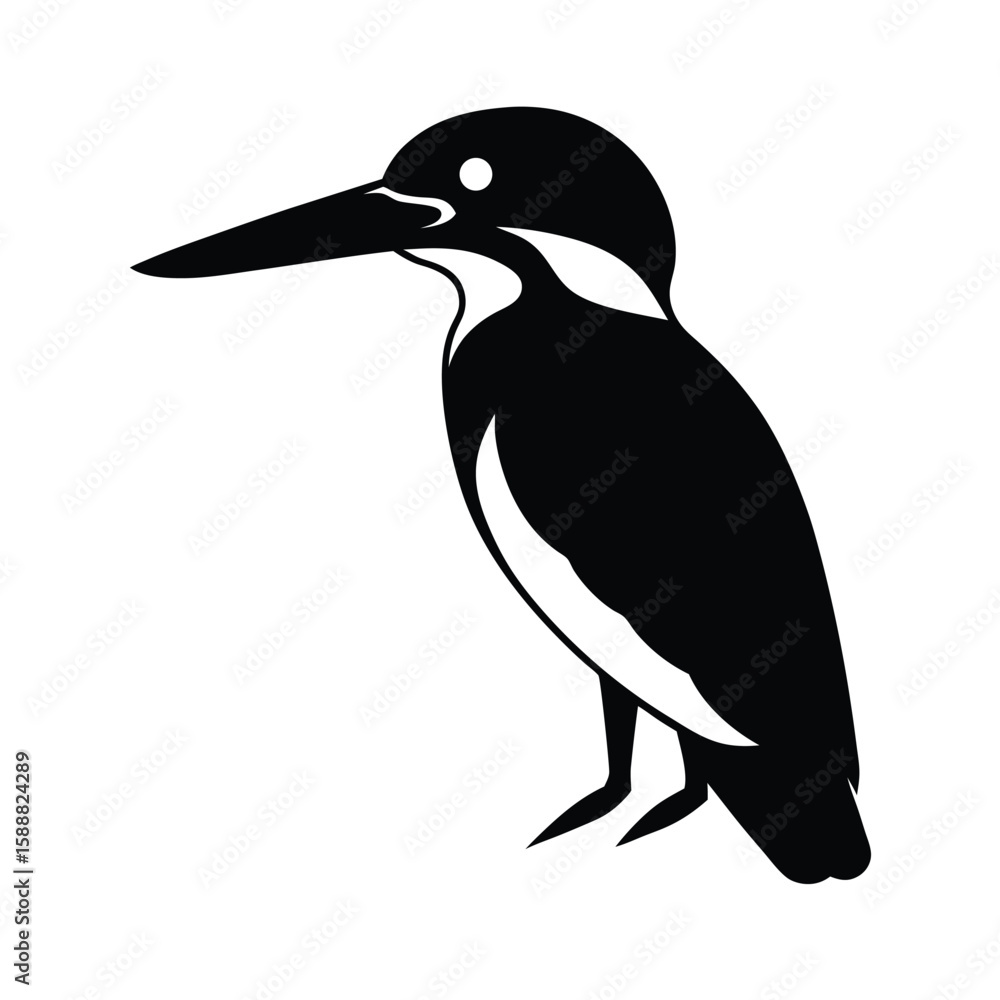 Obraz premium Pied kingfisher bird silhouette vector art illustration