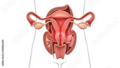Female Reproductive and Urinary System Anatomy 3D Medical Illustration