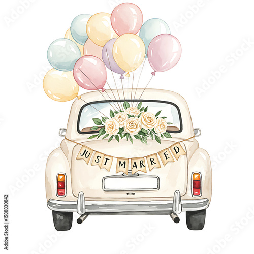 Just Married Car with Balloons