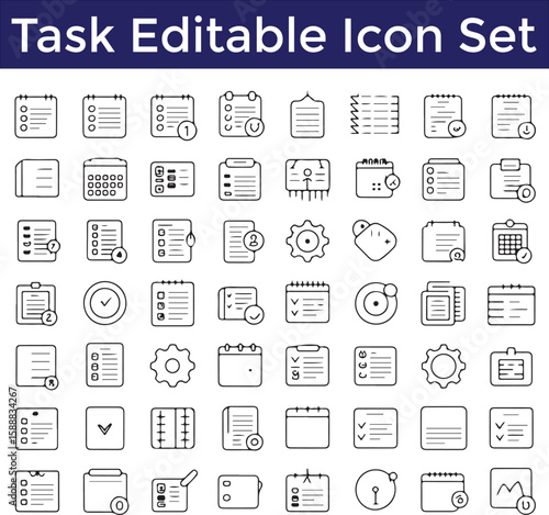 Editable Monochrome Task Management Icon Set