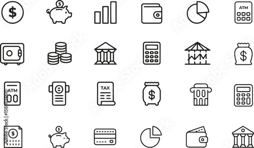 Finance and banking line icons set. Money, investment, bank, payment. editable stroke. vector illustration 