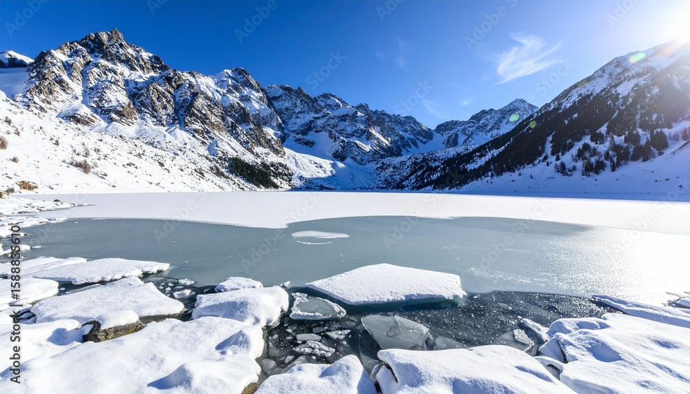 Fototapeta premium Panorama of snowy fjords and mountain ,Amazing Norway nature seascape popular tourist attraction. beautiful amazing winter landscape.