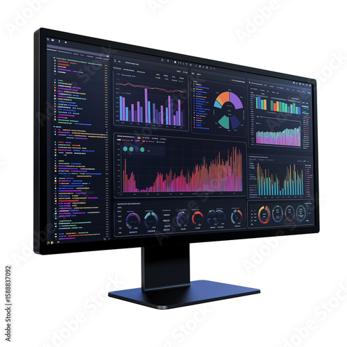 Data Analytics on Computer Screen PNG for Tech and Business Design

