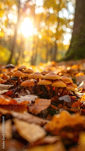 Autumn forest floor with mushrooms