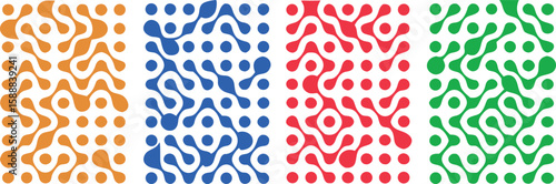 Colorful abstract metaball grid patterns in orange, blue, red, and green hues
