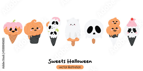 Halloween ice cream cute popsicle set illustration vector  