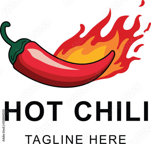 Bold and spicy hot chili pepper logo with flames and graphic design