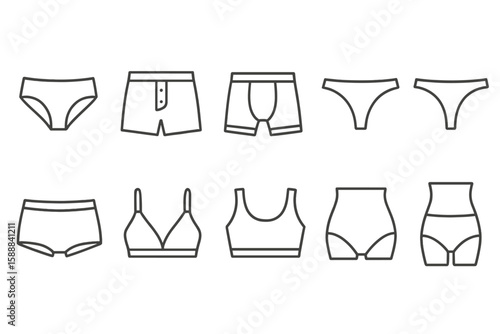 Underwear, lingerie outline icon set. clothing, intimates linear icons collection