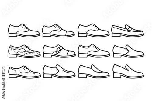 Footwear outline icon set. shoes collection includes boots, loafers, oxfords