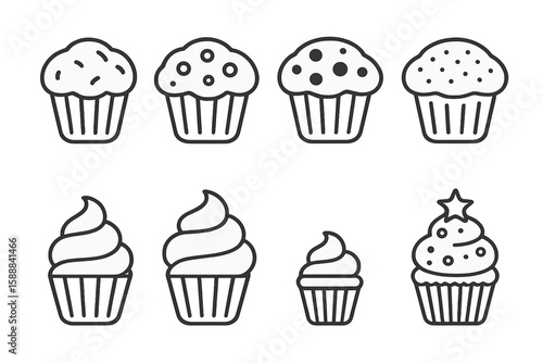 Bakery, cupcake line icon set. delicious, sweet treats, dessert icons collection