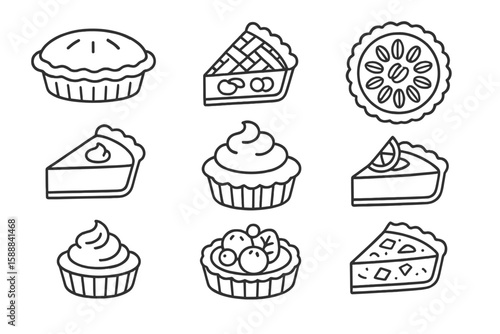 Bakery, dessert outline icon set. pastry, cake, pie, sweet treats, confection icons