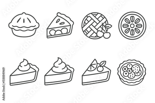 Bakery and dessert line icon set. cakes, pies, and sweets outline collection