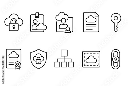 Cloud computing outline icon set. data, security, sync icons library in line art