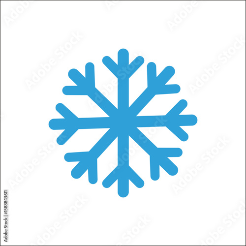 Blue snowflake vector icon – weather and climate symbol for cold temperature, winter conditions, refrigeration, HVAC services, and freezing or cooling system digital illustrations

