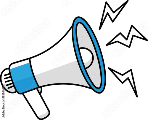 Vector illustration of a blue and white megaphone announcing loudly