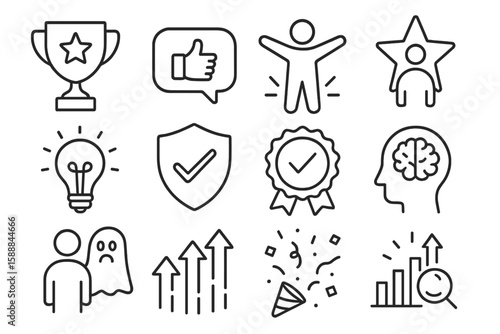 Achievement and success outline icon set. award, trophy, motivation icon collection