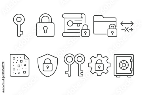 Security and privacy line icon set. key, lock, protection, padlock symbols