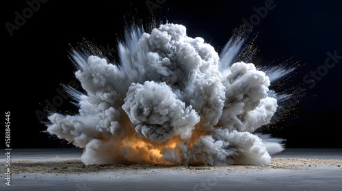 Dramatic Explosion of Smoke and Dust Creating a Powerful Shockwave Against a Dark Background