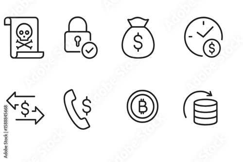Finance, security line icon set. money, lock, time, transaction essentials