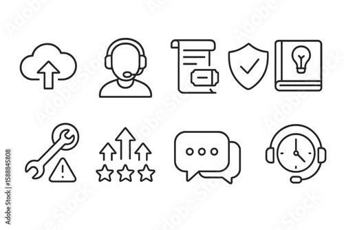 Cloud computing outline icon set. data security, tech support, communication icons