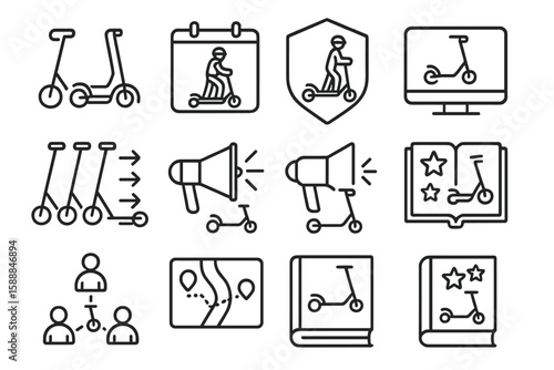 Electric scooter outline icon set. mobility, urban transport line icons collection