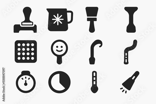 Home appliance solid icon set. kitchen, cleaning, timer icons solid collection