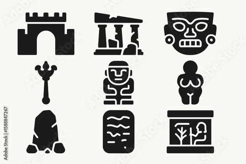 Ancient civilizations solid icon set. archaeology, history symbols in solid style