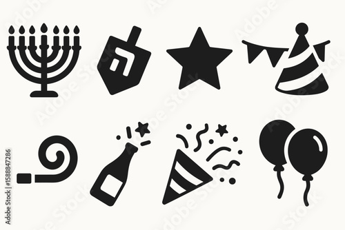 Party and celebration solid icon set. festive, holiday, decoration icons collection