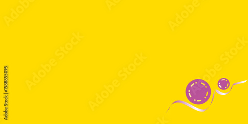Playful Yellow Background with Purple Discs and Ribbon