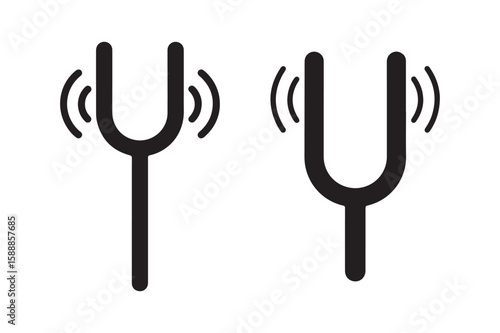 Minimalist Black Silhouette Icon of a Vibrating Tuning Fork
