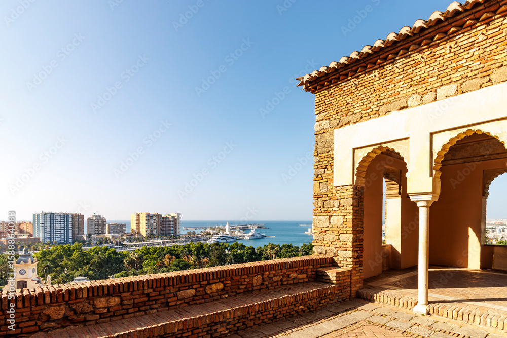 Obraz premium Alcazaba of Malaga and view at the port of Malaga, Andalusia, Spain, Europe