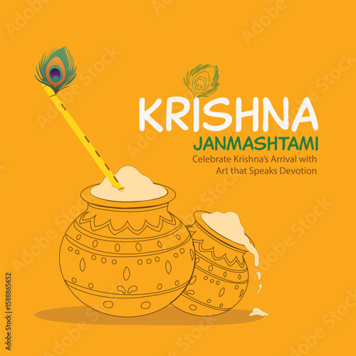 Dahi handi indian festival of lord shree krishna janmashtami. Creative vector illustration design in line art minimal concept.