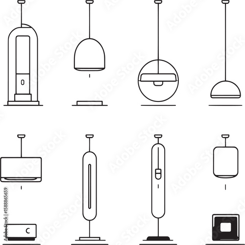 Minimal Smart Lighting Fixture Icon Design Set