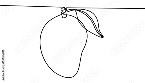 Mango icon continuous one line drawing vector illustration. One line drawing art illustration with organic mango, Continuous one line drawing of mango fruit with leaf. Continuous one line drawing.