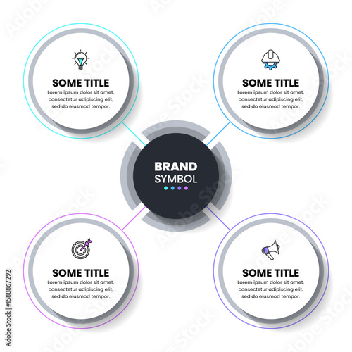Infographic template. Connected circles with title in the middle and 4 steps