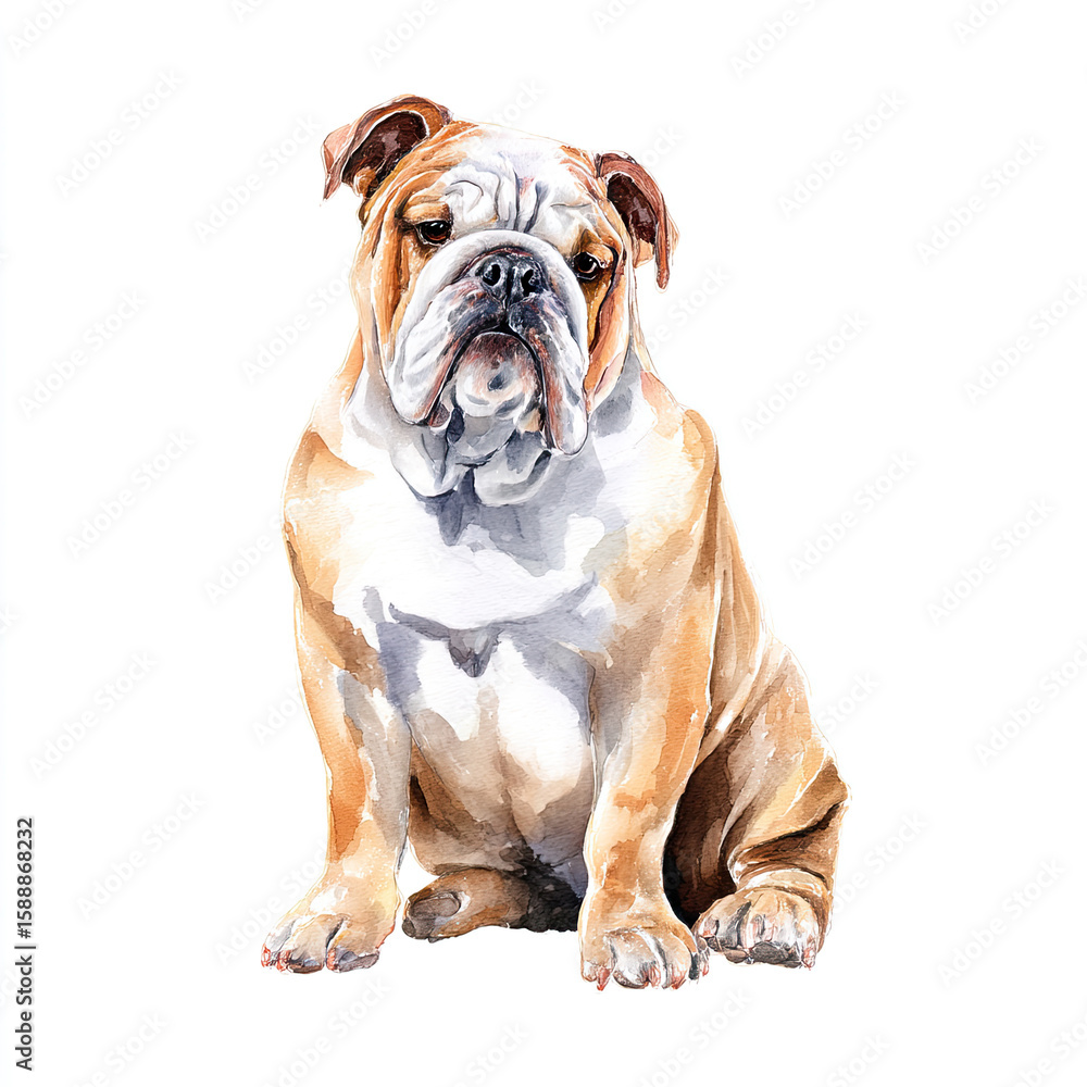Obraz premium english bulldog dog watercolor illustration on white