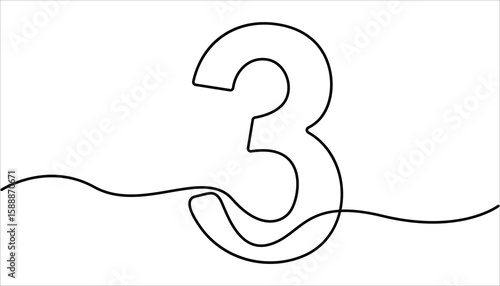 Number three continuous one line drawing of number 3. editable One line drawing of number 3 icon. Number 3 is drawn by continuous line drawing. doodle vector illustration.
