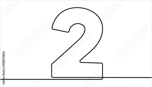 Number two continuous one line drawing of number 2. editable One line drawing of number 2 icon. Number 2 is drawn by continuous line drawing. doodle vector illustration.