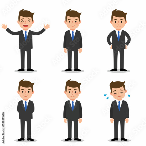 Businessman Character Set Displaying Various Emotions