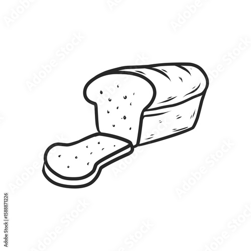 Hand-Drawn Black and White Sliced Loaf of Sandwich Bread with Crust