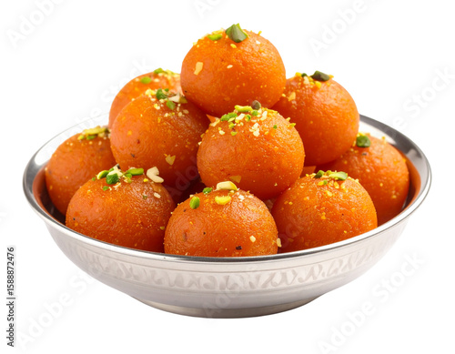 Motichoor Laddus Garnished with Pistachios – Isolated on White Background
