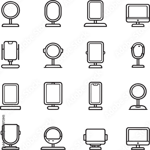Bathroom Smart Mirror Line Art Vector Elements