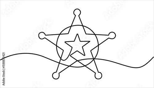 sheriff star continuous one line drawing, Sheriff Star Doodle, Scribbled star shape line art illustration. Premium Quality Design Element.