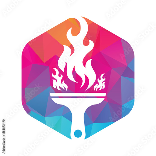 Paint Brush Fire Logo. Flaming Paintbrush Logo illustration icon.